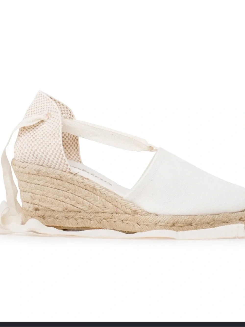 Tie-Ankle Canvas Espadrille Wedges in White size 40